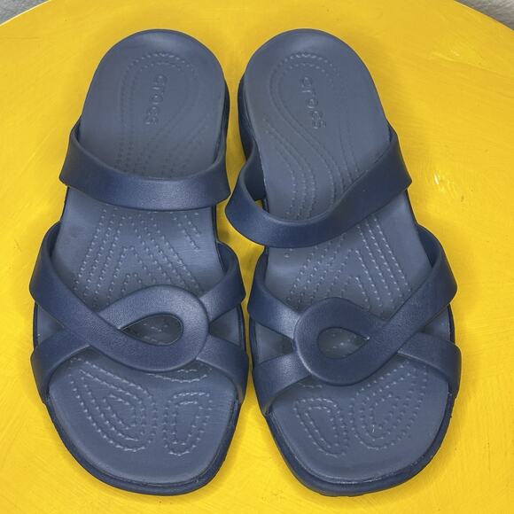 Crocs Meleen Twist Navy Blue Comfort Sandals Slip On Open Toe Slide Women’s 10 - Picture 1 of 15